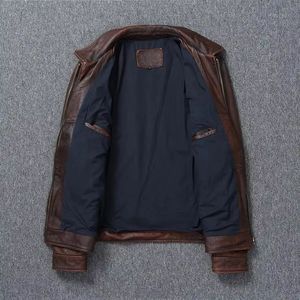 Veste en cuir véritable vintage la plus vendue pour homme, style motard, en cuir de vachette marron délavé, fermeture éclair, col montant, écologique - Product Image 2