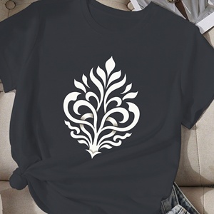 Camiseta Informal para Mujer con Motivo Botánico Abstracto, Cuello Redondo, Manga Corta, Corte Regular, Poliéster con Estampado por Transferencia de Calor - Product Image 2