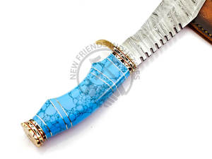 Nouveauté : Couteau de chasse Bowie en acier Damas fait main avec manche en laiton et pierre bleue, lame fixe tranchante, couteau de camping, couteau de survie - Product Image 3