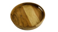 Hot Selling Lazy Susan Serviert ablett Rundes Serviert ablett aus Akazien holz mit Griffen Runde Platte Abendessen Serviert abletts zum Essen