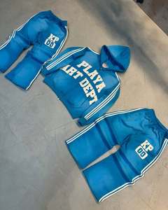 Ensemble survêtement noir : sweat à capuche court et pantalon de jogging. Ensemble de survêtement streetwear. Survêtement en molleton épais. Fabricant de Marques Privées OEM - Product Image 2