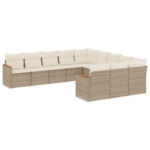 Ensemble de canapé de jardin à accoudoirs réglables en rotin PE beige, 11 pièces - Product Image 2
