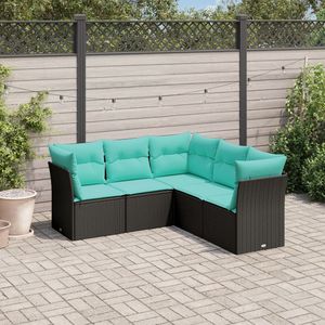 Ensemble de canapés de patio en polyrotin noir 5 pièces avec coussins, meubles d'extérieur élégants - Product Image 1