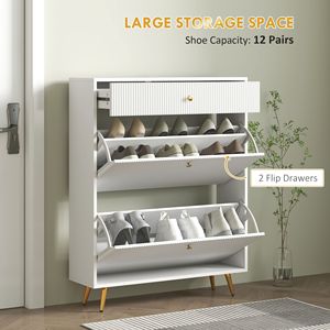 Mobile Moderno Bianco per Scarpe con Capacità di 12 Paia, Ripiani Regolabili, Pannelli Ondulati, Design Funzionale e Flessibile - Product Image 4