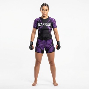 ชุดกีฬา MMA สำหรับผู้หญิง เสื้อแรชการ์ดแขนสั้น กางเกงขาสั้นเข้าชุด พิมพ์ลายแบบ Sublimation ระบายเหงื่อได้ดี - Product Image 4