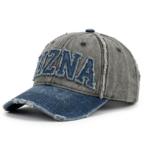 Casquette de baseball en denim sergé RIZNA, 6 panneaux, réglable, unisexe, décontractée, vintage, délavée, logo brodé 3D sur le panneau avant, bleu, coton, métal - Product Image 2