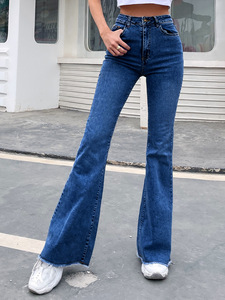 Jean large à taille haute en denim respirant avec coutures élastiques et bordure en dentelle, durable, confortable, décontracté, longueur intégrale, toutes saisons - Product Image 6