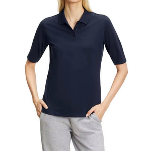 Camiseta de Manga Corta Azul Marino para Mujer, Estilo Vintage, Tejida con Spandex/Algodón, Transpirable, Ecológica, Antiarrugas, Corte Regular Informal - Product Image 1