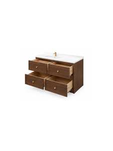 Commode en bois massif au design moderne du milieu du siècle, avec poignées en laiton et miroir ovale, meuble de rangement pour salle de bain - Product Image 3