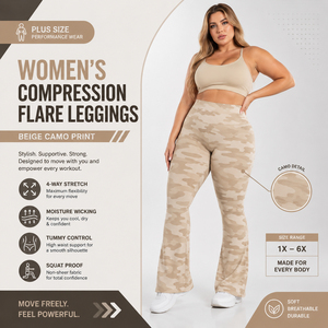 Leggings évasés imprimés camouflage pour femmes, grandes tailles, pantalons de yoga compressifs, pantalons de sport pour femmes, pantalons évasés pour la gym et le fitness - Product Image 1