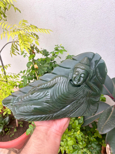 Statue de Bouddha dormant en jade naturel, 10,5 pouces |   Sculpture de Bouddha allongé sculptée à la main |   Décoration de méditation |   Fournisseur en gros - Product Image 1
