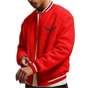 <b>Men's</b> <b>White</b> Fleece Varsity <b>Jacket</b> Embroidered Front Mandarin Collar Casual Winter Baseball Quick Dry Eco-Friendly Breathable - Product Image 2