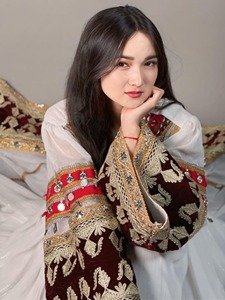 Traditional Pashtun Dress Women Casual Dresses <b>White</b> Georgette Velvet Maroon Embroidered Border Mirror Work Ethnic <b>Maxi</b> Long Gow - Product Image 6