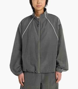 Veste de course coupe-vent grise pour homme, fermeture éclair, col montant, style sportif, polyester, vêtement d'automne, coupe régulière, couleur unie - Product Image 4