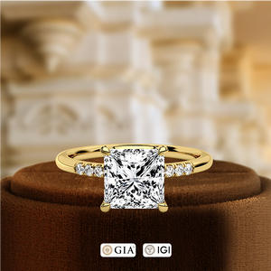 Bague de fiançailles en or jaune 14 carats avec diamant de laboratoire taille princesse 1,5 carat certifié IGI, sertie pavé, cadeau de mariage, bague d'anniversaire - Product Image 2