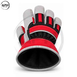 Gants de travail gris, noir et rouge avec paume en daim renforcée, poignet élastique et surpiqûres contrastées rouges - Product Image 4