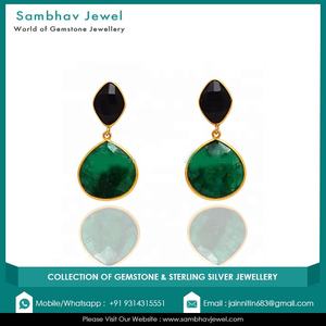 อัญมณีมรกตย้อมสีธรรมชาติธรรมชาติธรรมชาติโบราณ925เงินแท้ทำด้วยมือต่างหูชุบทองแบบมินิมอลสำหรับผู้หญิง - Product Image 2