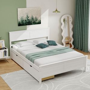 Lit plateforme California King avec tiroirs de rangement et tête de lit en bois massif - Product Image 4