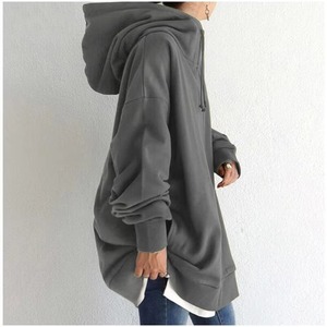Sweat-shirt à capuche zippé surdimensionné pour femme, couleur unie, manches longues, tissé 100% coton respirant, streetwear d'hiver - Product Image 4