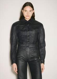 Veste en jean ciré unisexe style workwear, col rabattu, fermeture boutonnée, manches classiques, couleur unie, pour l'automne - Product Image 2