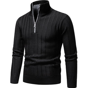 <b>Men's</b> Knitted <b>Long</b> Sleeve Pullover Sweater Solid Color Black Zipper Closure Autumn Casual Wear - Product Image 1