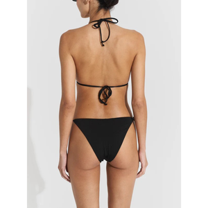 Top de bikini negro sexy para mujer con cordón ajustable en la espalda y tirantes ajustables, traje de baño de punto de color sólido - Product Image 6