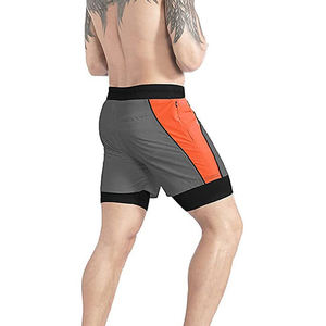 Pantalones Cortos Deportivos de Secado Rápido para Hombre, Color Gris con Franja Lateral Naranja, Cintura con Cordón Ajustable, Longitud Media, Tejido de Punto, Spandex, Poliéster - Product Image 5