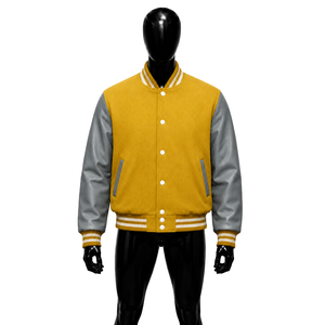 Chaqueta Varsity de Lana Amarilla Personalizable al por Mayor con Logotipo de Marca, Estilo Urbano Moderno, Look Minimalista y Elegante, Atuendo Casual Inteligente - Product Image 1