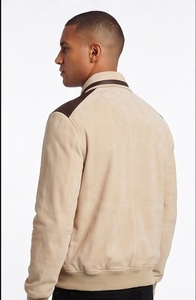 Wholesale Men Genuine <b>Leather</b> Shell Eco-Friendly Windproof Vintage <b>Suede</b> Bomber <b>Jacket</b> for Beige <b>Leather</b> Trimmed Custom Flight - Product Image 5