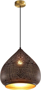 <b>Moroccan</b> Bohemian Vintage Perforated Metal Pendant <b>Light</b> with Geometric Design Customizable Luxury Hanging Fixture - Product Image 2