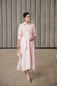 Vestido Camisero Midi Informal de Oficina, Manga Larga, Minimalista, Popelina 100% Algodón, Prelavado con Enzimas, Maternidad, Cierre de Botones, Verano - Product Image 5