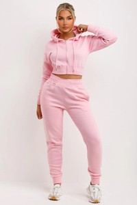 Conjunto Deportivo para Mujer, Color Rosa, con Capucha, Transpirable, Estilo Urbano, Manga Larga, Cierre con Cordón, Color Sólido, Sudadera y Pantalones Casuales - Product Image 5