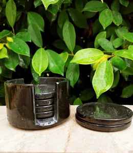 Trendy Handmade <b>Marble</b> <b>Coaster</b> Set With Holder Waterproof Flamed Surface and Black White Onyx Finish For Table Use - Product Image 3