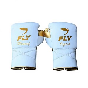 Gants de boxe Fly blancs et dorés à lacets en cuir respirant pour entraînement adulte - Product Image 2