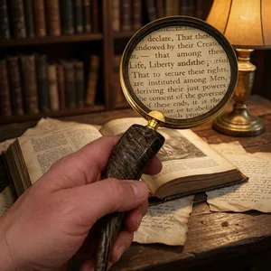 Loupe en métal antique avec poignée en corne, loupe de lecture classique à main, accessoire de bureau décoratif et de collection pour la maison - Product Image 5