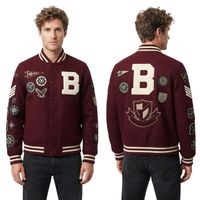 Veste de baseball en chenille personnalisée pour homme, style universitaire, 100% laine, bordeaux, avec patch brodé, streetwear, bomber