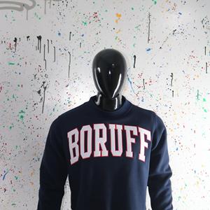 BORUFF BLUE <b>Mock</b> <b>Neck</b> Sweatshirt 100% WHITE Applique Embroidery wide <b>neck</b> Sweatshirt Finer Threads - Product Image 4