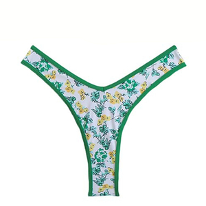 Custom Floral Print Bikini Set with Green <b>Trim</b> Adjustable String Top and Matching Briefs Two Piece Swimwear for Women Chic Beach - Product Image 3
