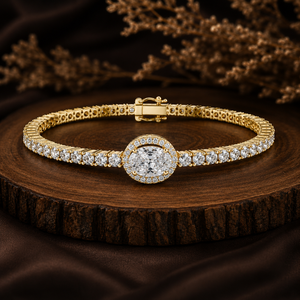 Lab Grown Diamond 925 <b>Silver</b> 10K 14K Gold Oval Halo Tennis <b>Bracelet</b> Box Clasp Safety Lock VVS Clarity IGI Certified Rhodium - Product Image 1