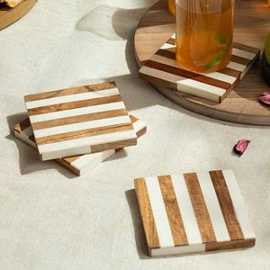 Modern Wooden Rectangle Coasters Striped Design Non-Slip <b>Table</b> <b>Mats</b> - Product Image 2