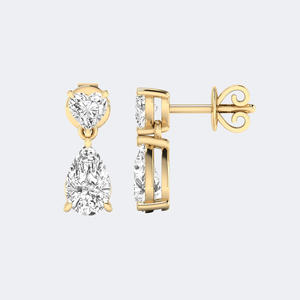 Boucles d'oreilles pendantes/linoïdes à deux pierres, 2,25 carats au total, en forme de cœur/poire, serties à griffes - Product Image 5