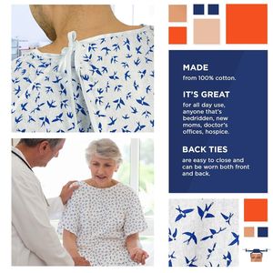 Pack 3 Unisex riutilizzabile X-piccoli abiti bianchi in cotone 100% traspirante abiti da ospedale per l'allattamento indietro cravatta premaman mezze maniche per anziani - Product Image 3