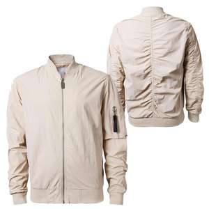 Blouson Bomber Beige Homme à Fermeture Éclair, Col Montant, Couleur Unie, en Polyester, Coupe Droite, Idéal pour l'Automne - Product Image 6