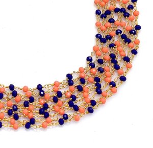 Chaîne de chapelet en lapis-lazuli bleu et hydro-citrine, perles rondelles facettées de 3 mm, chaîne de bijoux enroulée de fil plaqué or - Product Image 2