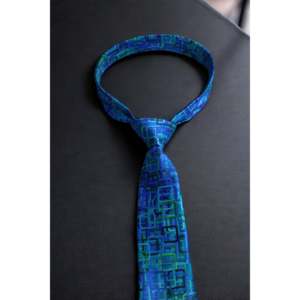 Elegant <b>Teal</b> and Navy Geometric Silk <b>Tie</b> with Pocket Square Fashion Accessory - Product Image 2