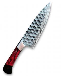 Couteau de chef artisanal en acier Damas, manche en bois rouge, couteau de cuisine martelé - Product Image 5
