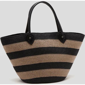 Handmade Woven Cotton Tote <b>Bag</b> Womens Striped Beach Shoulder Handbag <b>Navy</b> Blue Beige Summer Travel Purse Large Capacity Soft - Product Image 4