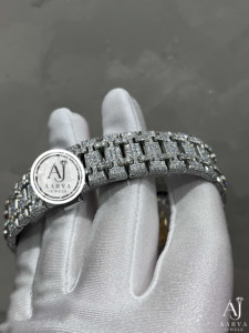 AARVA JEWELS นาฬิกาเพชรหรูหราสง่างามสำหรับผู้ชาย 42 มม. สแตนเลสสตีลทรงกลม กลไกควอตซ์แบบอะนาล็อก สายขนาด 16 มม. ตัวล็อคแบบพับได้ - Product Image 2
