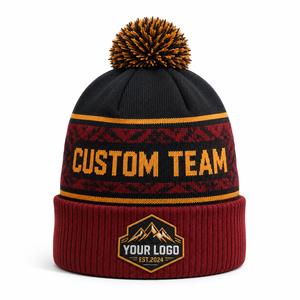 Gorro de Punto Personalizable con Pompones, Bordado 3D y Letras con Impresión en Relieve de Goma, 100% Acrílico, Unisex, para Adultos, Gorro de Invierno - Product Image 1