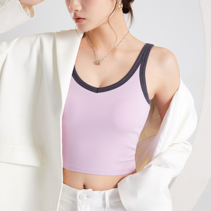 เสื้อกล้ามถักไหมพรมสีลาเวนเดอร์สำหรับผู้หญิงปี 2026 คอกว้าง ทรงมินิมอล สีพื้น ระบายอากาศได้ดี ความยาวสั้น ผสมผ้ายืดและผ้าฝ้าย - Product Image 3